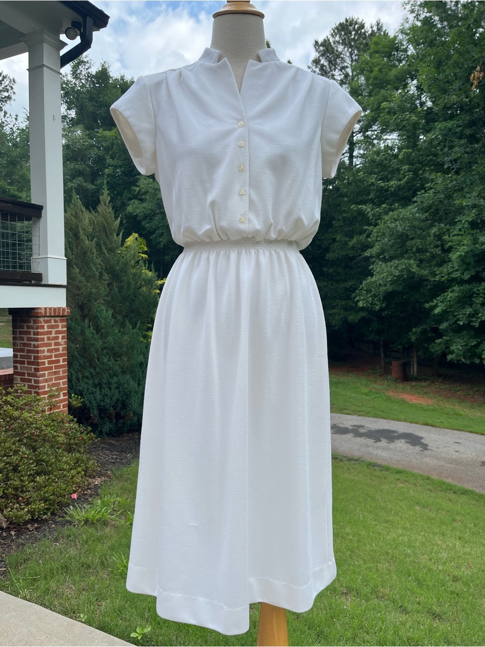 Vintage 70s 80s Leslie Fay Ivory Blouson Midi Dress